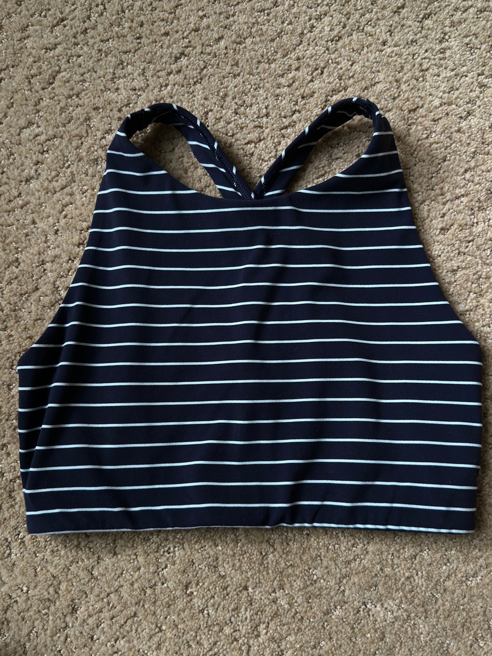 Athleta Striped Navy Sports Bra/Cropped Top